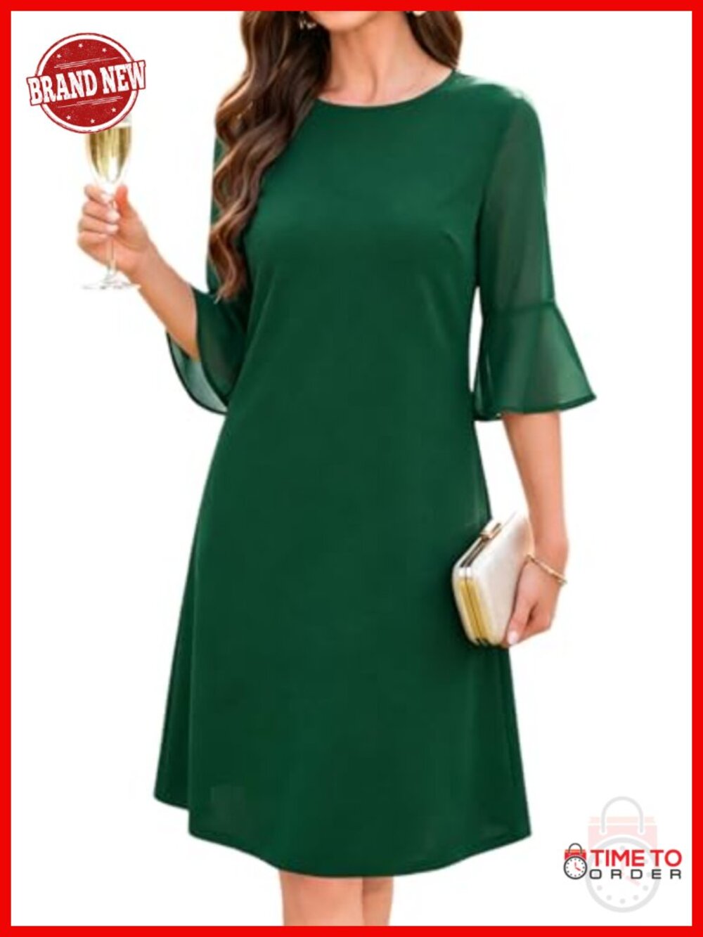 Women's Bell Sleeve Cocktail Dress A-Line Knee-Length Formal Party